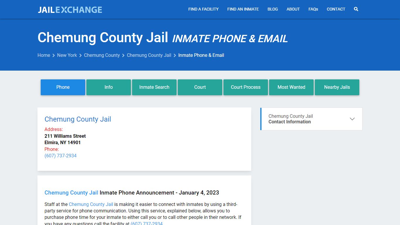 Inmate Phone - Chemung County Jail, NY - Jail Exchange